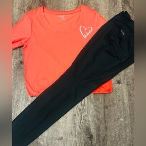 Eddie Bauer Coral Heart Graphic Tee with Black Active Leggings